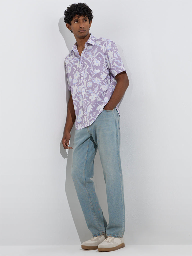 WES Casuals Lilac Floral Relaxed-Fit Cotton Shirt - Image 2
