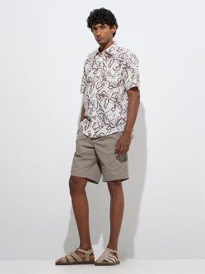 WES Casuals Brown Print Relaxed-Fit Cotton Shirt