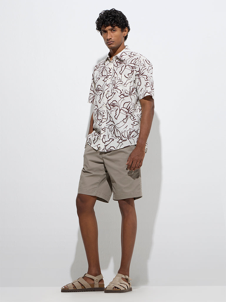 WES Casuals Brown Print Relaxed-Fit Cotton Shirt