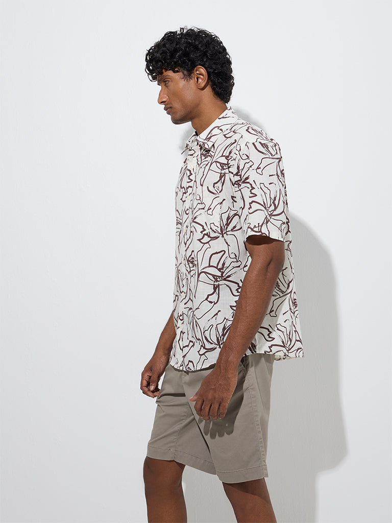 WES Casuals Brown Print Relaxed-Fit Cotton Shirt - Image 2