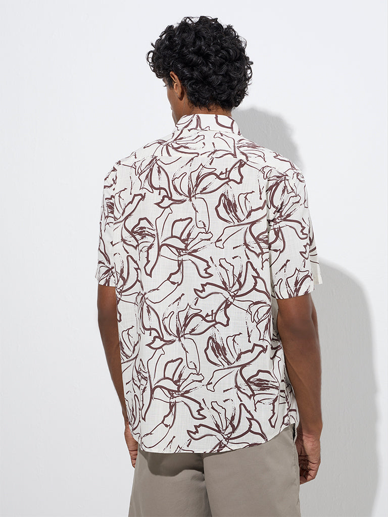 WES Casuals Brown Print Relaxed-Fit Cotton Shirt - Image 4