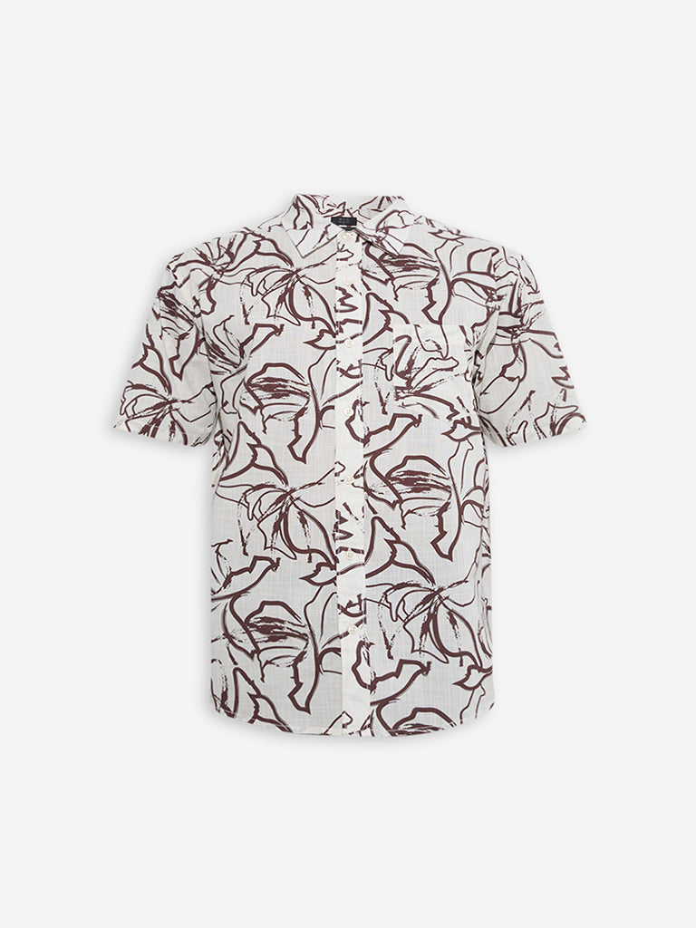 WES Casuals Brown Print Relaxed-Fit Cotton Shirt - Image 5