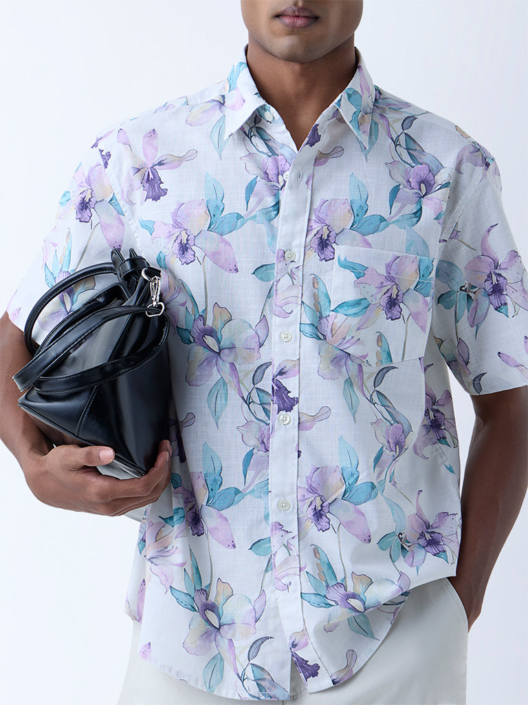 WES Casuals Multicolour Floral Relaxed-Fit Cotton Shirt - Image 3