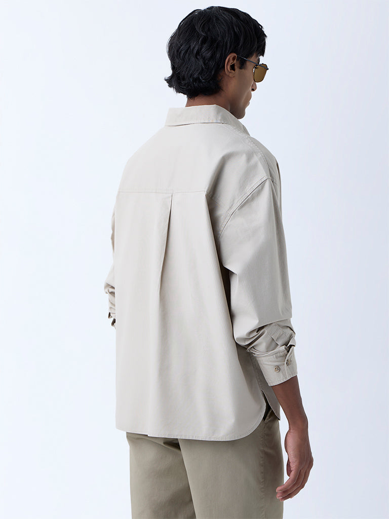 WES Casuals Beige Solid Relaxed-Fit Cotton Shirt - Image 5