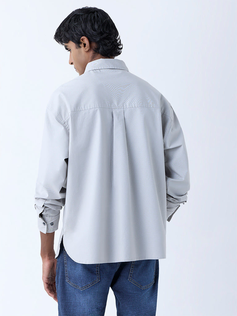 WES Casuals Grey Solid Relaxed-Fit Cotton Shirt - Image 5