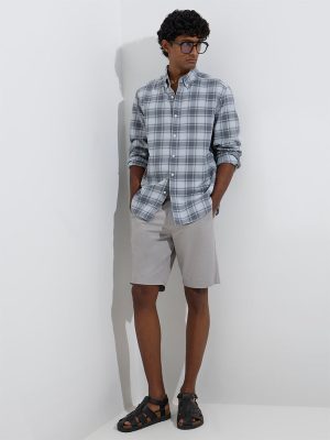 WES Casuals Grey Checkered Relaxed-Fit Cotton Shirt