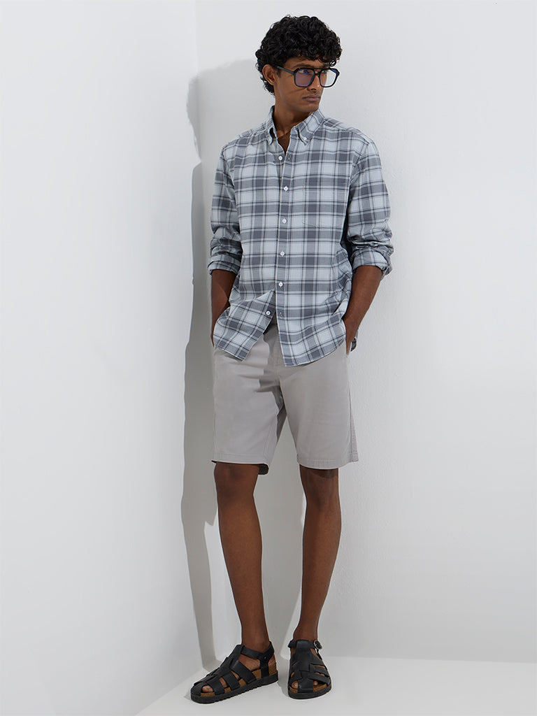 WES Casuals Grey Checkered Relaxed-Fit Cotton Shirt