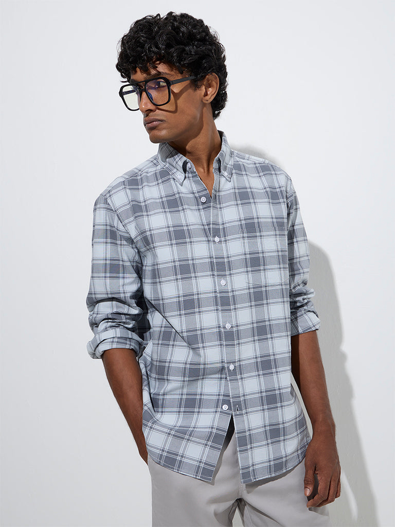 WES Casuals Grey Checkered Relaxed-Fit Cotton Shirt - Image 2