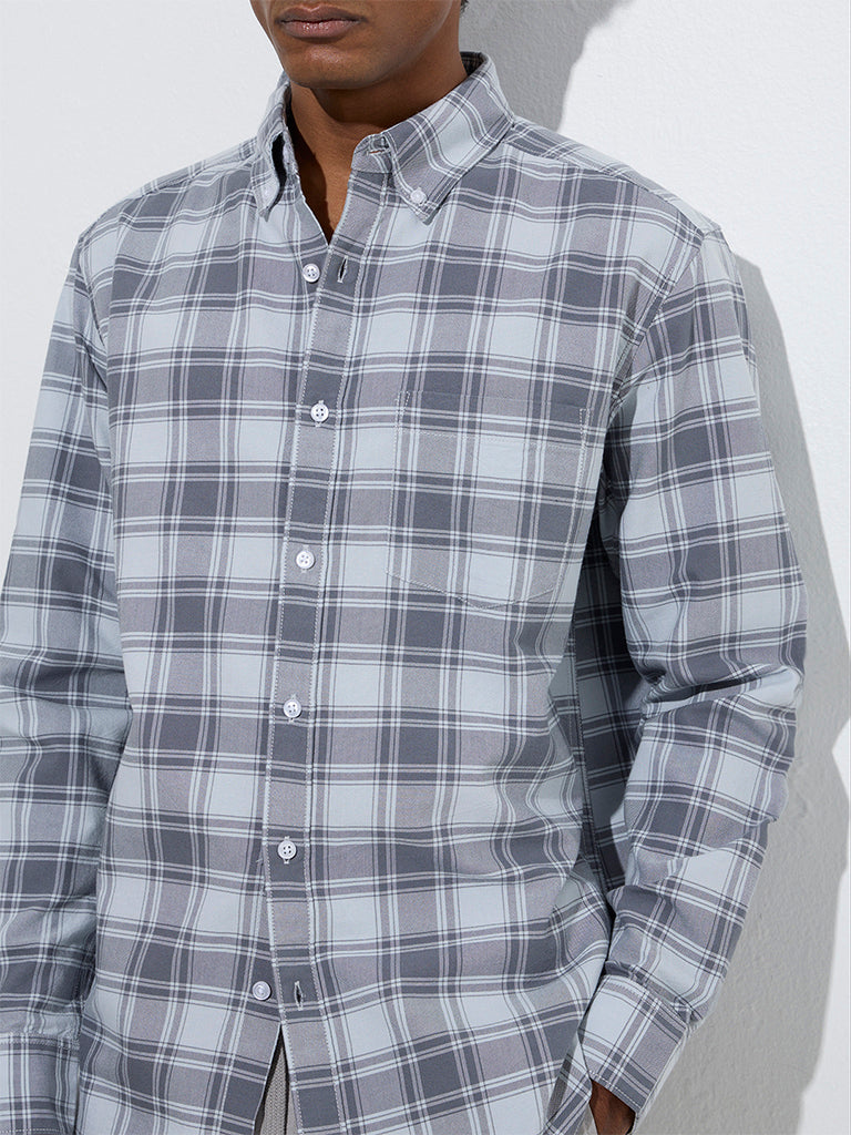 WES Casuals Grey Checkered Relaxed-Fit Cotton Shirt - Image 3