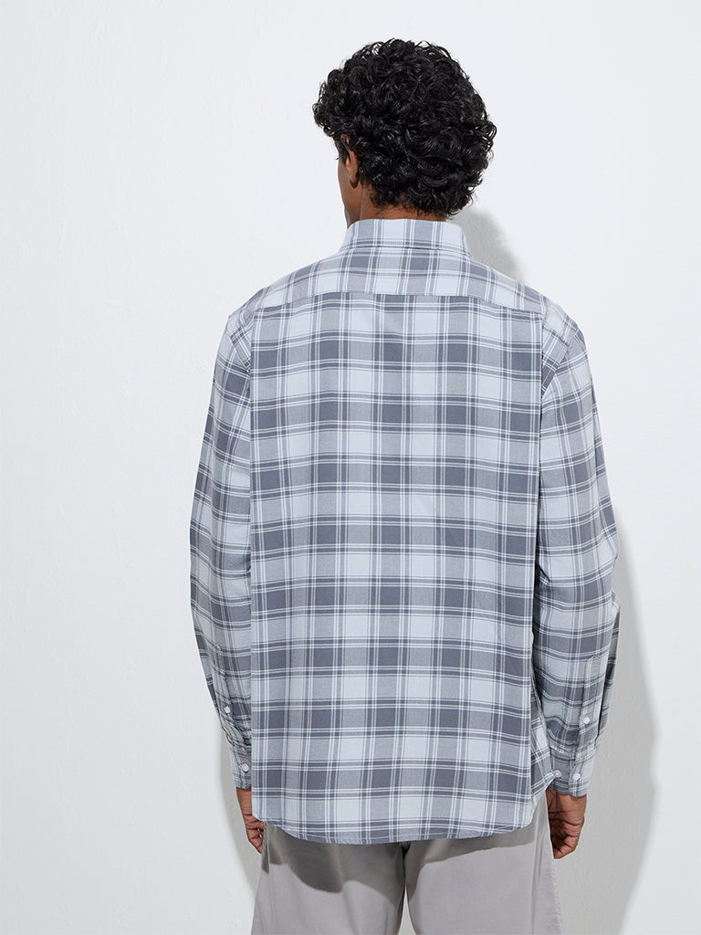 WES Casuals Grey Checkered Relaxed-Fit Cotton Shirt - Image 4