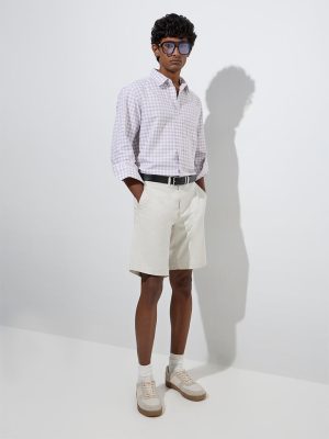 WES Casuals Dusty Pink Checks Relaxed-Fit Cotton Shirt