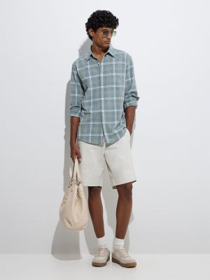 WES Casuals Sage Checks Design Relaxed-Fit Cotton Shirt