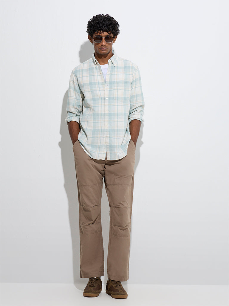 WES Casuals Mint Checkered Relaxed-Fit Cotton Shirt