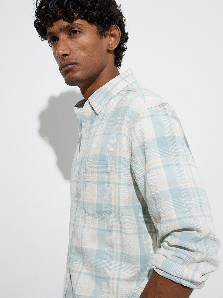 WES Casuals Mint Checkered Relaxed-Fit Cotton Shirt - Image 4