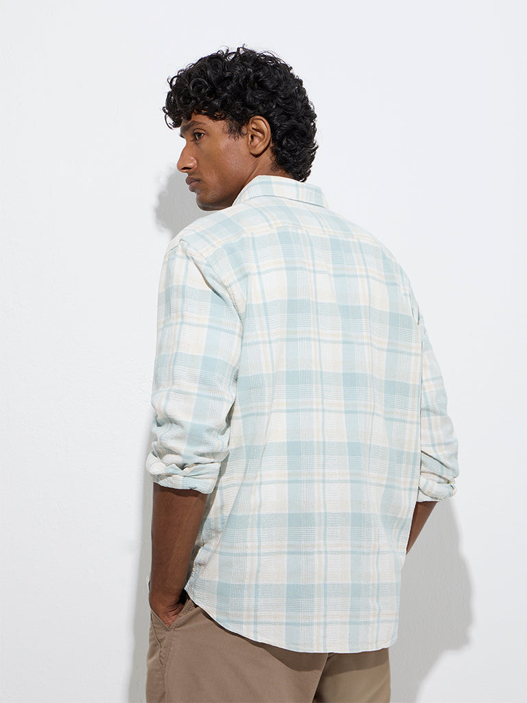 WES Casuals Mint Checkered Relaxed-Fit Cotton Shirt - Image 5