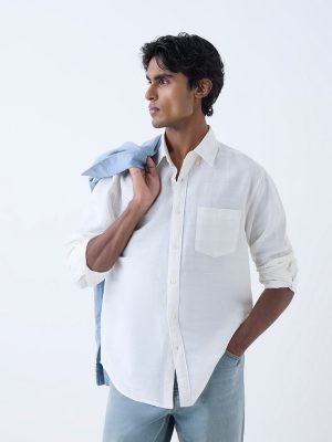 WES Casuals White Checks Relaxed-Fit Cotton-Blend Shirt