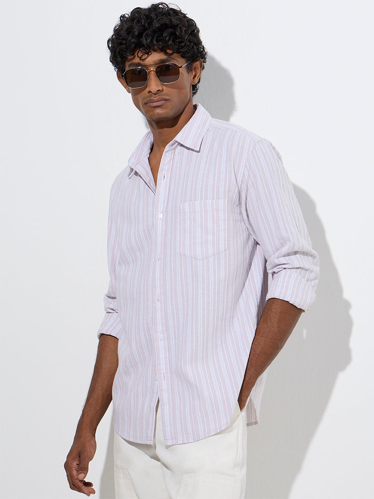 WES Casuals Dusty Pink Striped Relaxed-Fit Cotton Shirt - Image 3