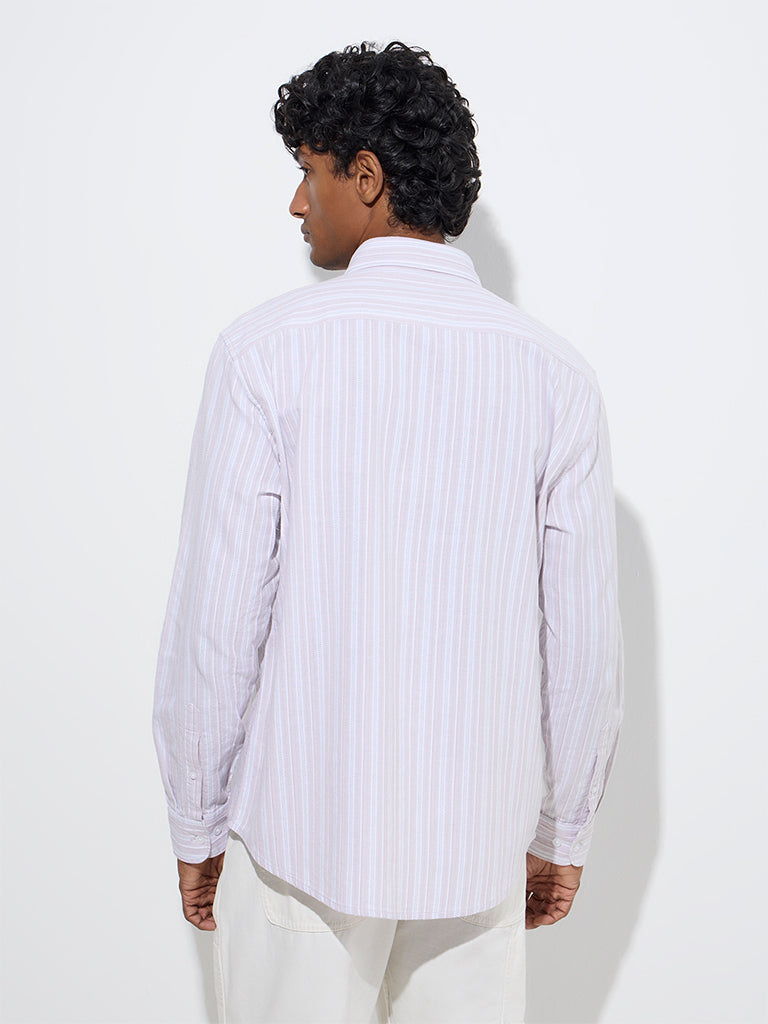 WES Casuals Dusty Pink Striped Relaxed-Fit Cotton Shirt - Image 5