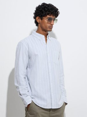 WES Casuals Sage Striped Relaxed-Fit Cotton Shirt