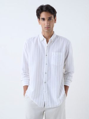 WES Casuals Light Beige Relaxed-Fit Cotton-Blend Shirt