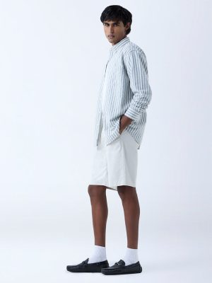 WES Casuals Sage Striped Relaxed-Fit Cotton Shirt