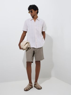 WES Casuals Beige Checks Design Relaxed-Fit Cotton Shirt