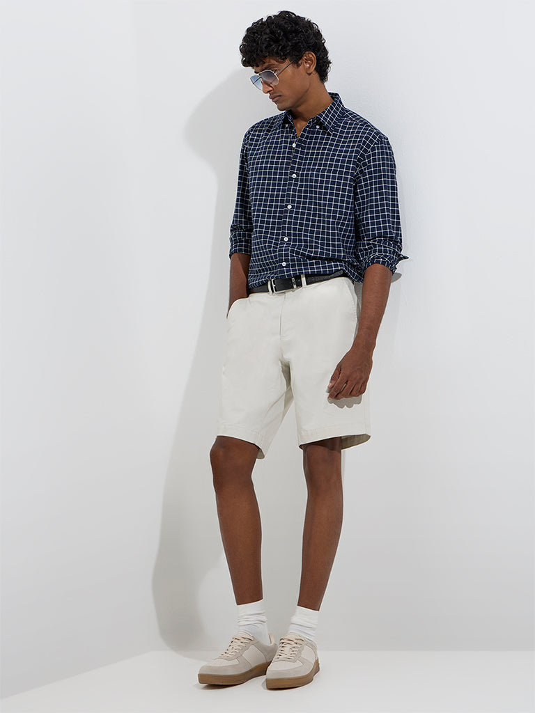 WES Casuals Navy Checks Print Relaxed-Fit Cotton Shirt - Image 2