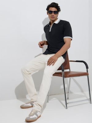 WES Casuals Black Relaxed-Fit Quarter-Zip Polo T-Shirt