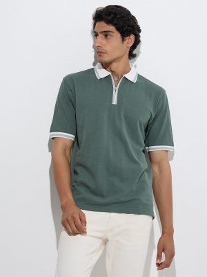 WES Casuals Sage Relaxed-Fit Quarter-Zip Polo T-Shirt