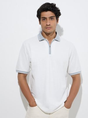 WES Casuals White Relaxed-Fit Polo T-Shirt