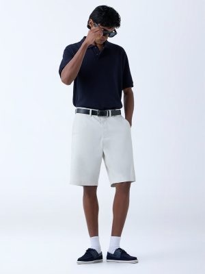WES Casuals Navy Popcorn Textured Relaxed-Fit Polo T-Shirt