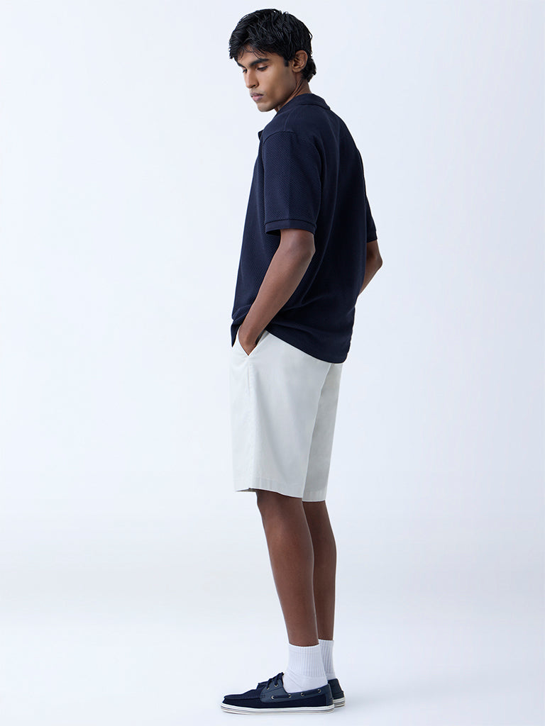 WES Casuals Navy Popcorn Textured Relaxed-Fit Polo T-Shirt - Image 5