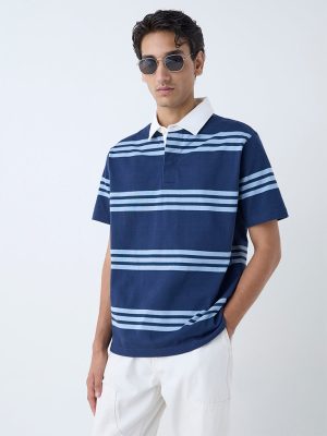 WES Casuals Navy Relaxed-Fit Cotton-Blend Polo T-Shirt