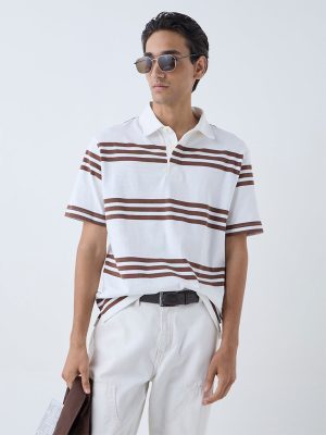 WES Casuals White Relaxed-Fit Cotton-Blend Polo T-Shirt