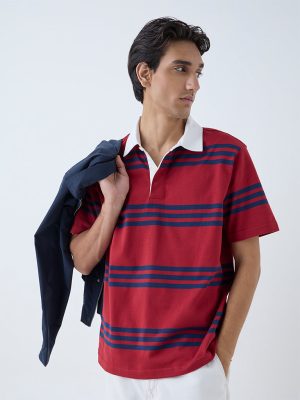 WES Casuals Red Relaxed-Fit Cotton-Blend Polo T-Shirt