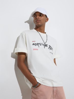 Nuon Off-White Printed Relaxed-Fit Cotton T-Shirt