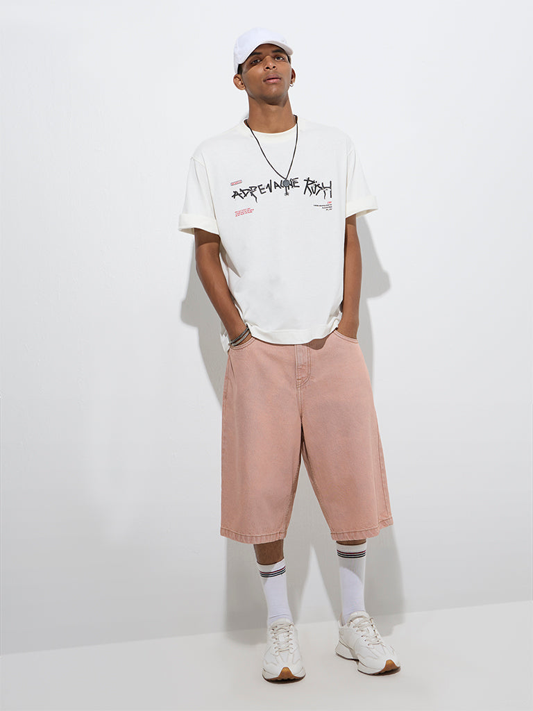 Nuon Off-White Printed Relaxed-Fit Cotton T-Shirt - Image 2