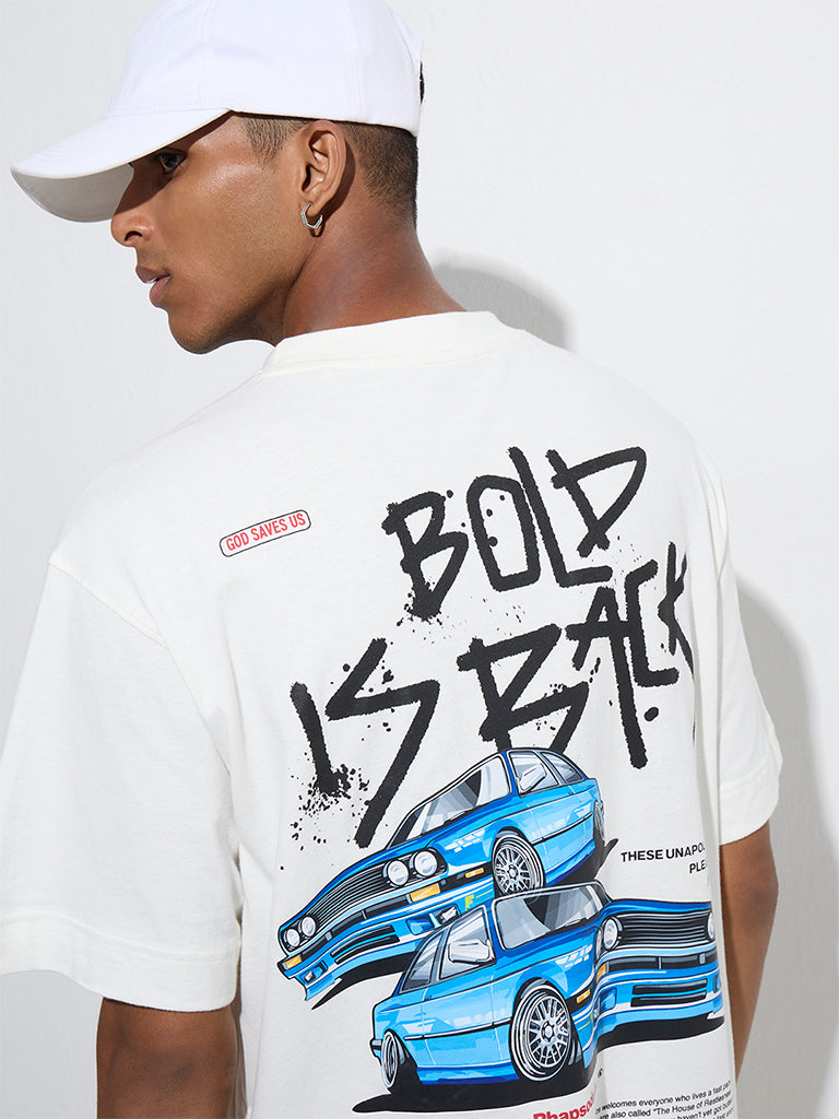 Nuon Off-White Printed Relaxed-Fit Cotton T-Shirt - Image 3