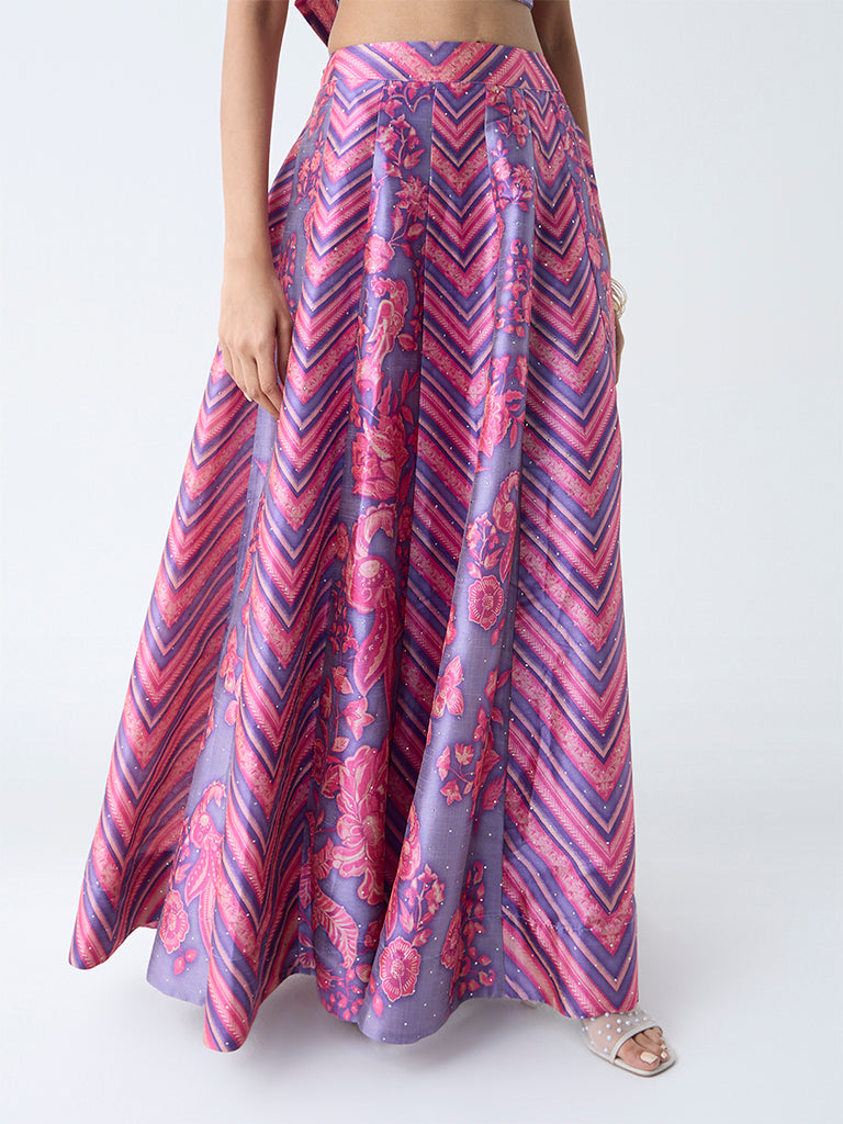 Vark Purple Printed Maxi Skirt - Image 2