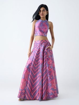 Vark Purple Printed Maxi Skirt