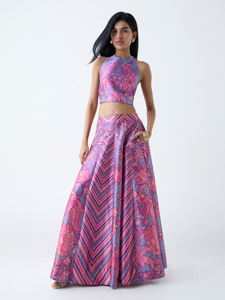 Vark Purple Printed Maxi Skirt
