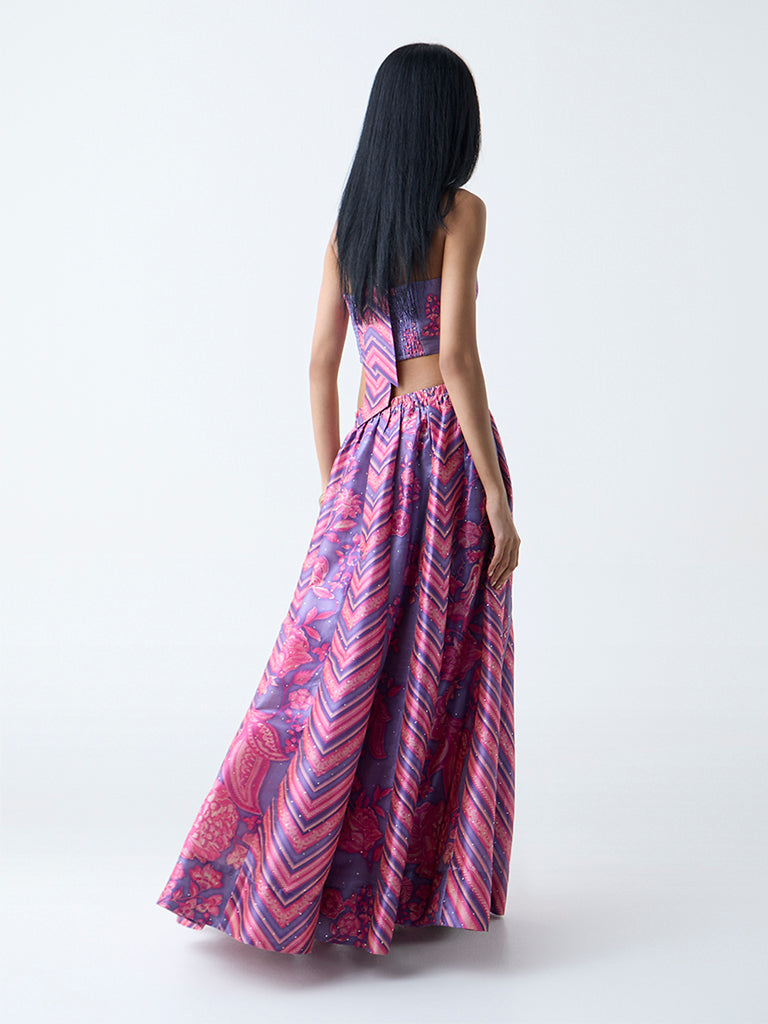 Vark Purple Printed Maxi Skirt - Image 4