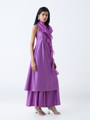 Vark Purple Diamante Embellished A-Line Ethnic Set