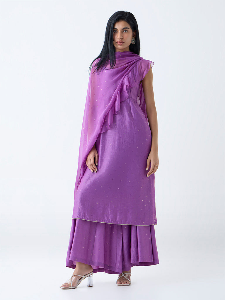 Vark Purple Diamante Embellished A-Line Ethnic Set - Image 2