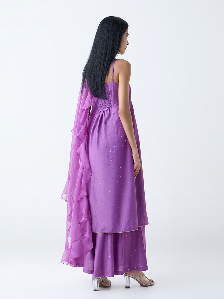 Vark Purple Diamante Embellished A-Line Ethnic Set - Image 4