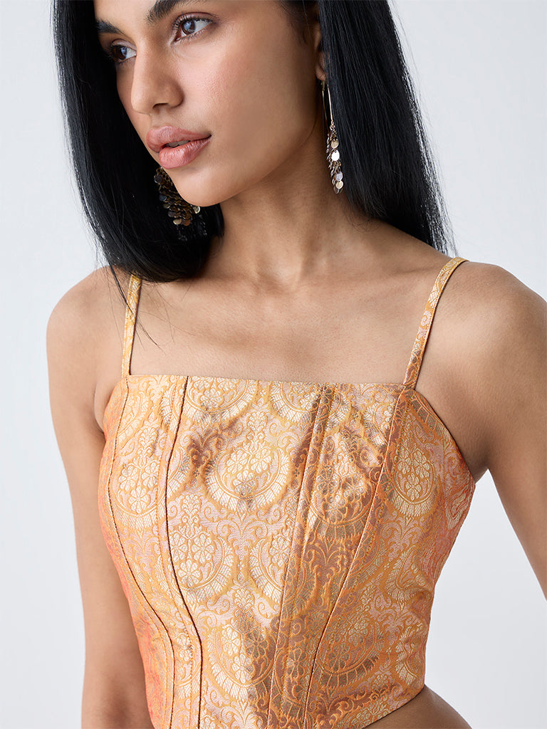 Vark Mustard Floral Embroidered Ethnic Top