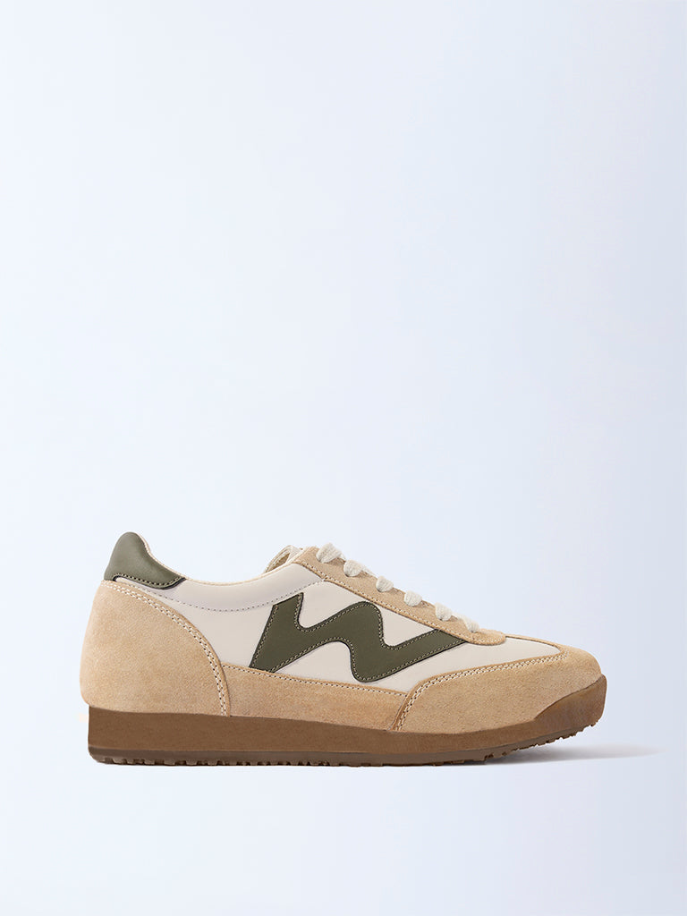 LUNA BLU Beige Suede Lace-Up Sneakers