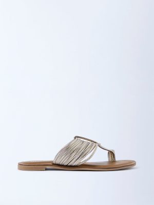 LUNA BLU Gold Toe-Ring Kolhapuri Sandals