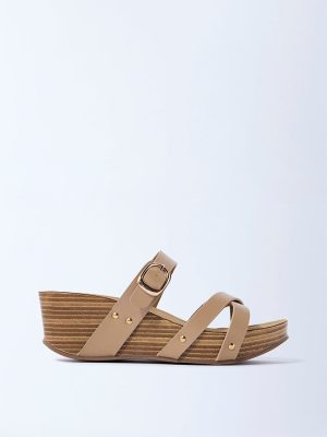 LUNA BLU Beige Multi-Strap Wedge Sandals