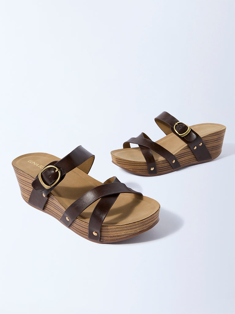 LUNA BLU Dark Brown Multi-Strap Wedge Sandals - Image 3